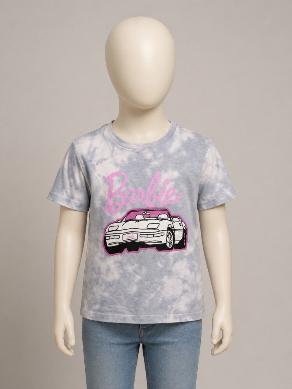 Barbie‎ Tie Dye Graphic T-Shirt Girls Size S 6/6X Blue Pink Car Logo Tee